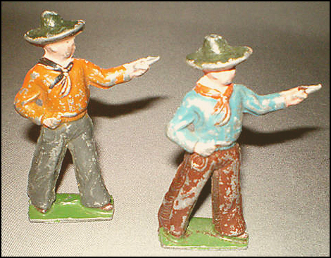 Vintage Western Cast Iron Toys: Two Colorful Cowboys
