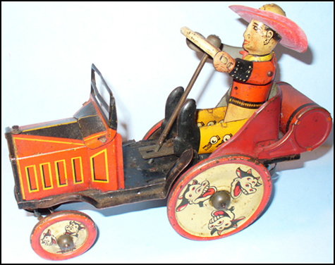 Vintage Western Tin Litho Toys: A Cowboy in His Car