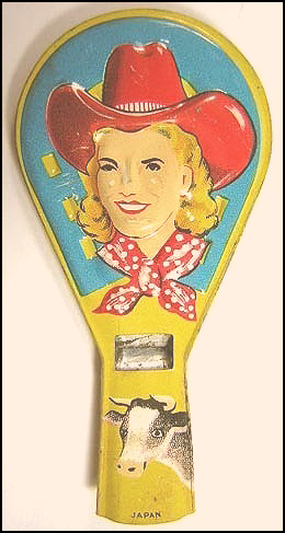 Vintage Western Tin Litho Toys: A Cowgirl Whistle